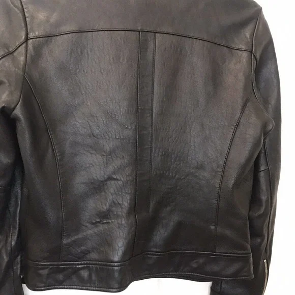 Women’s Genuine Leather Moto Jacket Medium, Black, by Mossimo - Picture 3 of 16